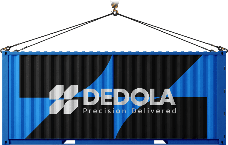 Dedola Global Logistics shipping container being lifted by a crane